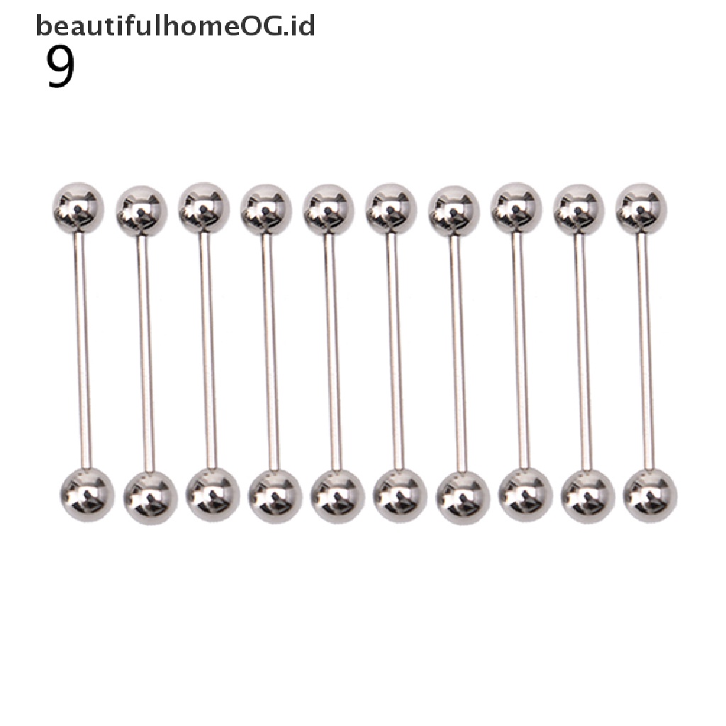 10 Pcs Cincin Tindik Lidah Puting Bentuk Barbel Bahan Stainless steel