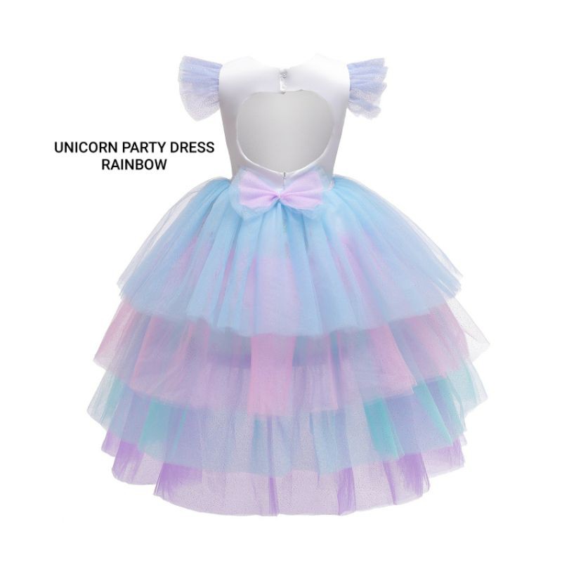 UNICORN PARTY DRESS RAINBOW / GAUN PESTA TUTU ANAK PEREMPUAN MOTIF UNICORN IMPORT BAGUS