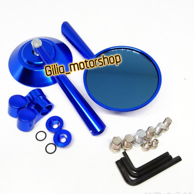 Spion Bulat Classic Jokowi Full CNC  Mirror Blue Universal Motor Vespa,Fino,Mio,Scoopy,Nmax,PCX Vario dll