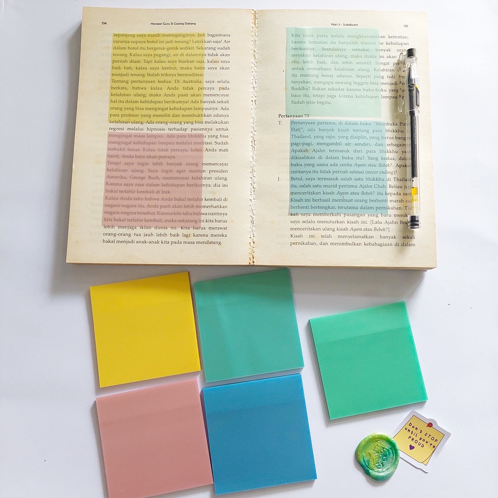

Sticky Notes Transparan Warna - Bahan Plastik Anti Air Isi 50 Lembar