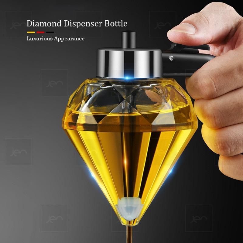 Dispenser Madu Honey Dispenser Unik Botol Tempat Madu Hitam Silver Bentuk Diamond