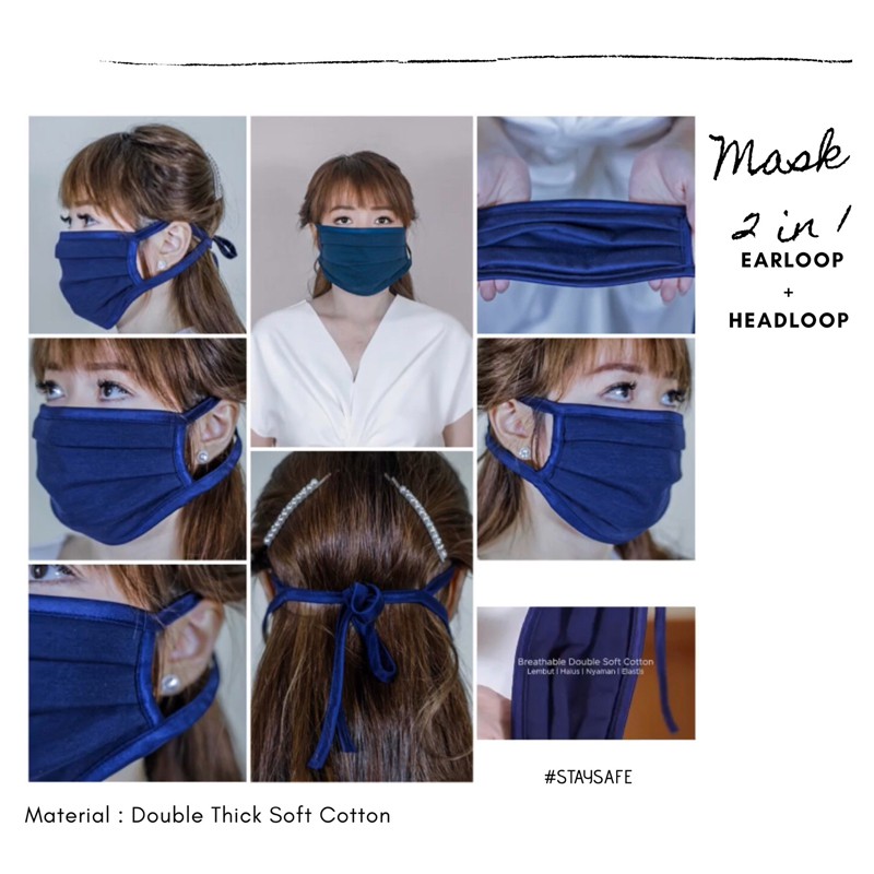 MASKER TALI HIJAB / MASKER EARLOOP HEADLOOP / MASKER KAIN / MASKER KATUN TEBAL/ MASKER SCUBA -TIPE C