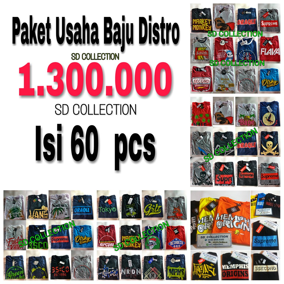 Paket Usaha Kaos Distro Isi 60 Pcs Kaos