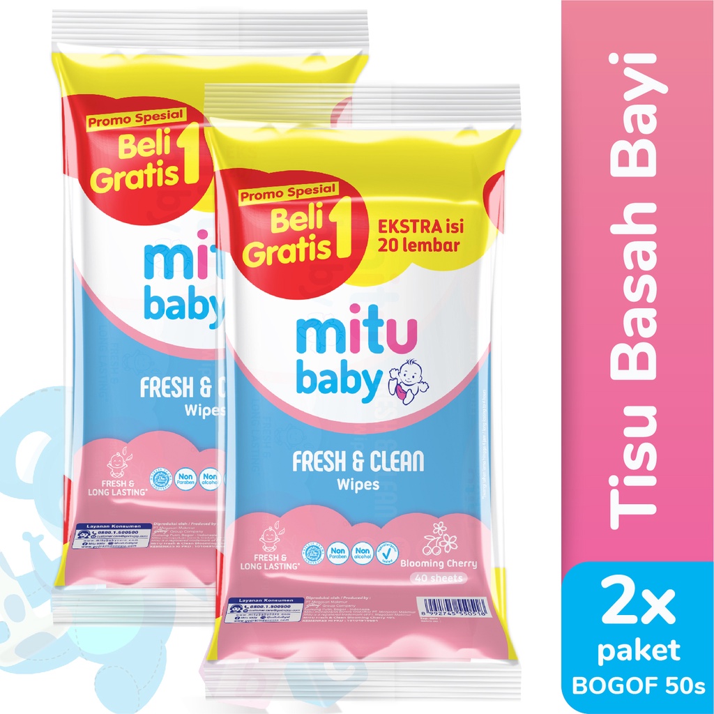 Jual Mitu Baby Tisu Basah Fresh & Clean Blooming Cherry 40s + 20s Buy 1 ...