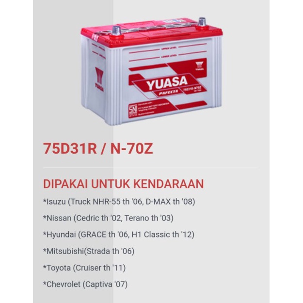 Aki Yuasa Pafecta N70Z basah 75ah