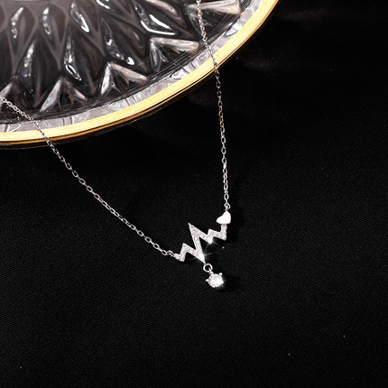 Kalung Rantai Sterling Silver 925 Dengan Liontin Detak Jantung Hias Berlian Zircon Untuk Wanita