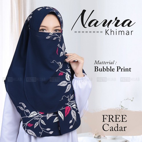 Khimar Naura free Cadar Karet Hijab khimar model oval softpad anti tembem motif daun ranting