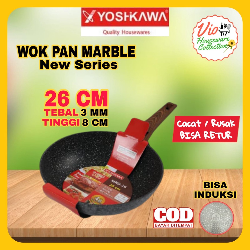 Yoshikawa Wok Pan Anti Lengket 26 Cm New Series / Teflon Keramik / Wajan / Penggorengan Anti Lengket