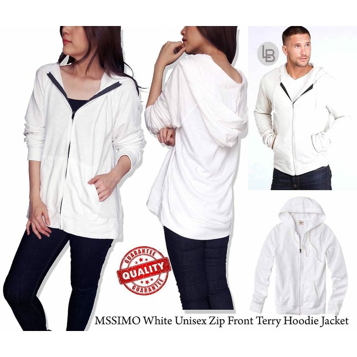 Jaket unisex white hoodie black zip mossimo