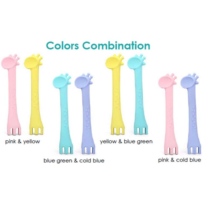 BABYQLO 2pcs Giraffe Silicone Baby Training Spoon Sendok Bayi BLW