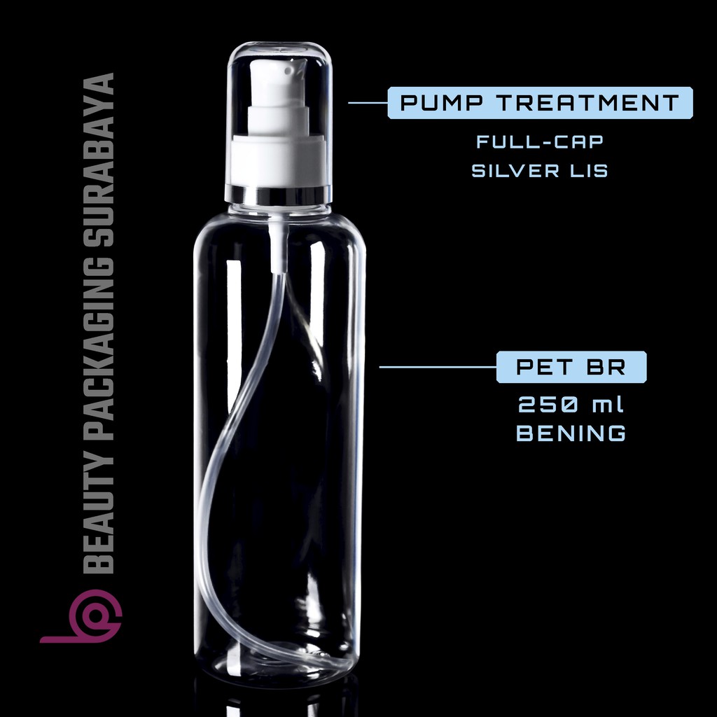 Botol Plastik PET 250ml BR Bening Tutup Pump Treatment FC Putih