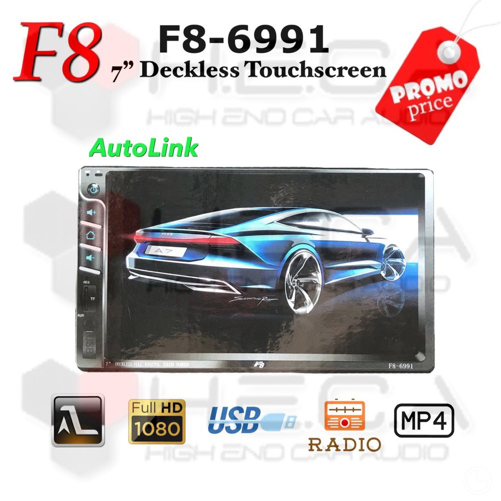 Head Unit F8 F8-6991 AutoLink Deckless Double Din Tape Audio Video Mobil