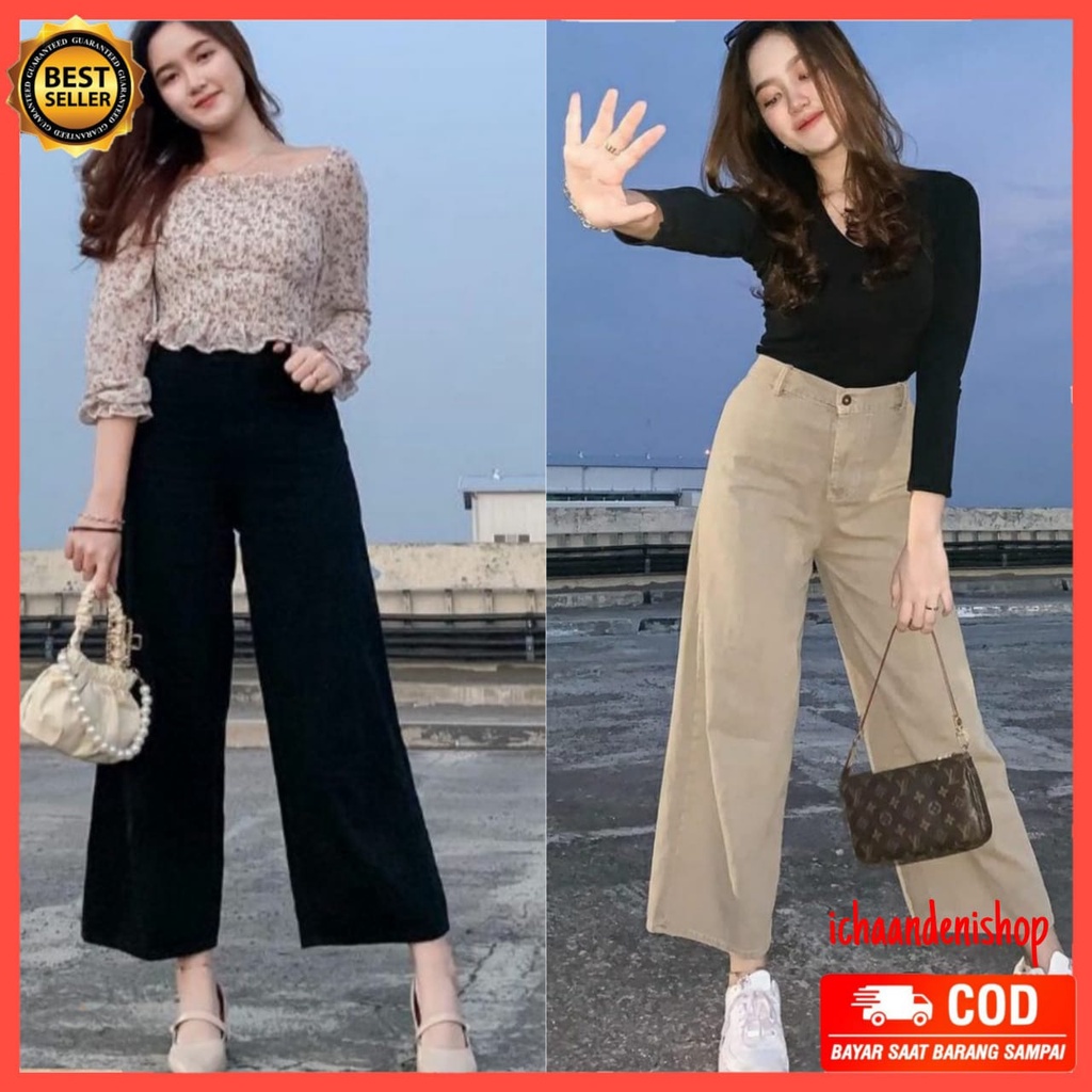 Celana Kulot Jeans Wanita highwaist longgar loose Polos All Size // celana korea loose