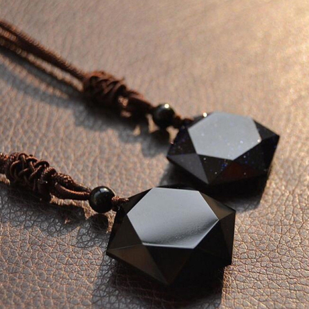 Hu Hu Hu Hu Hu Alat Bantu Pasang Kacamata♡ Kalung Rantai Dengan Liontin Hexagram Obsidian Imitasi Untuk Wanita