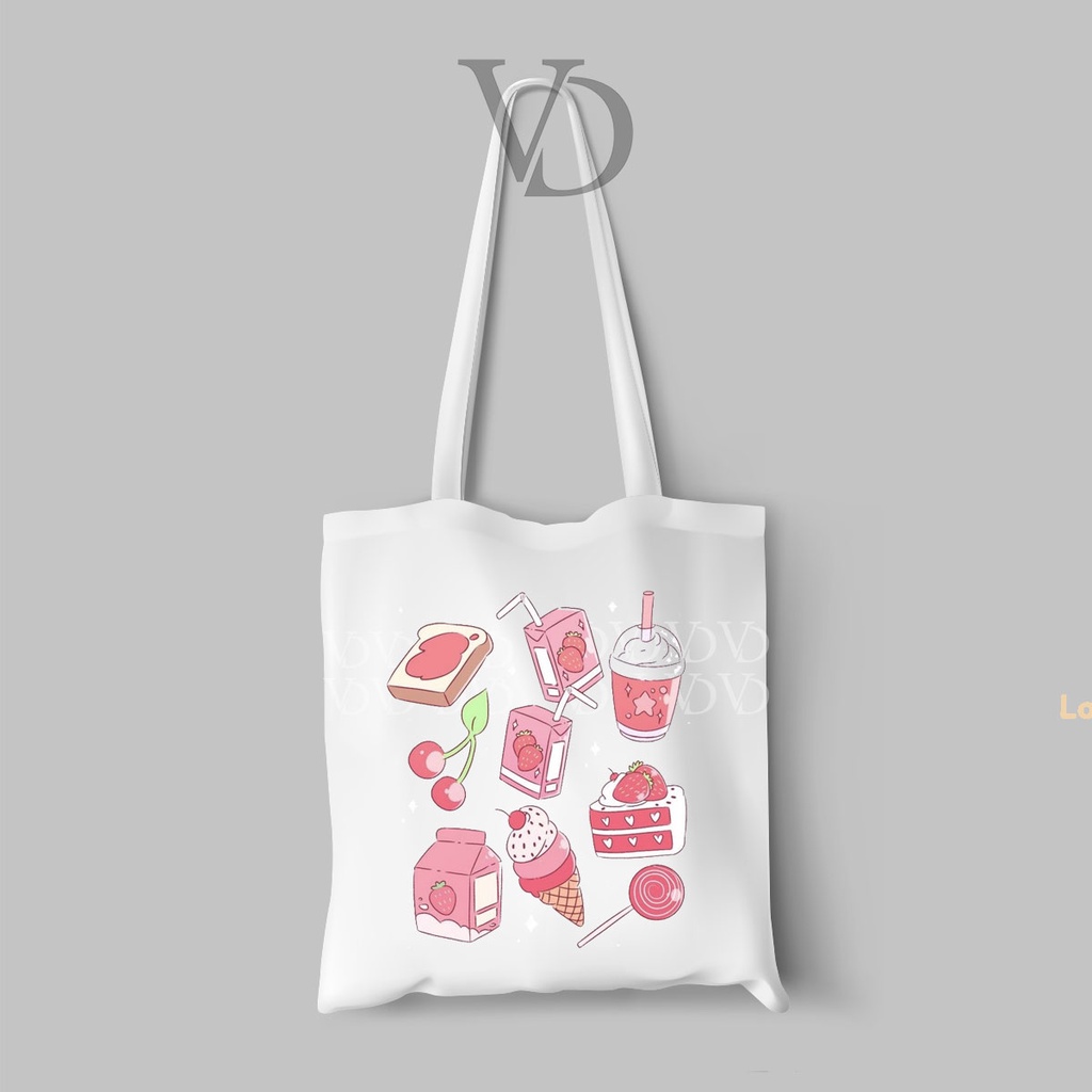 TOTE BAG BAHAN KANVAS MOTIF makanan snack foodies cute / korean TOTE BAG / TAS BELANJA korea