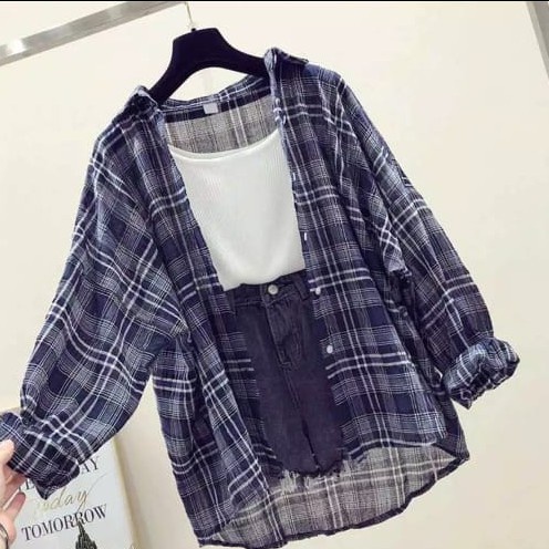 MF KEMEJA KOTAK GUILEN XL/XXL Baju Pakaian Atasan Wanita Perempuan Cewek Dewasa Remaja Abg terbaru 2022 kekinian-2