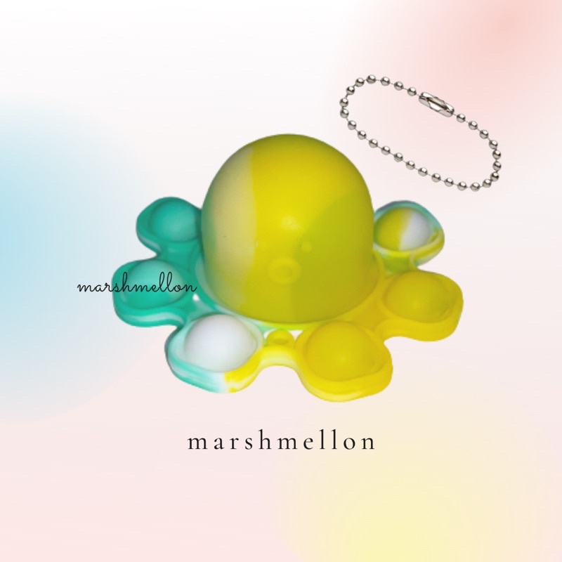 Gantungan Kunci Pop It & Gelang Pop It Pastel Rainbow | Pop It Gurita | Princess Key Chain (Snow White Cinderella Aurora Belle) | Pop It Warna Lilac Pink Tosca Fidget Key Chain Macaron-Gurita Hijau-Kuning