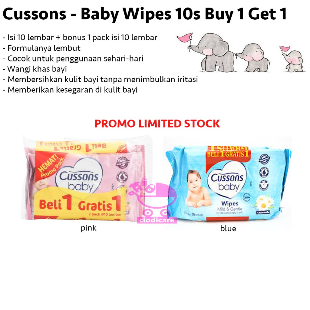 Cussons Baby Wipes Isi 10 Lembar Buy 1 Get 1 Tisu Tissue Basah Bayi