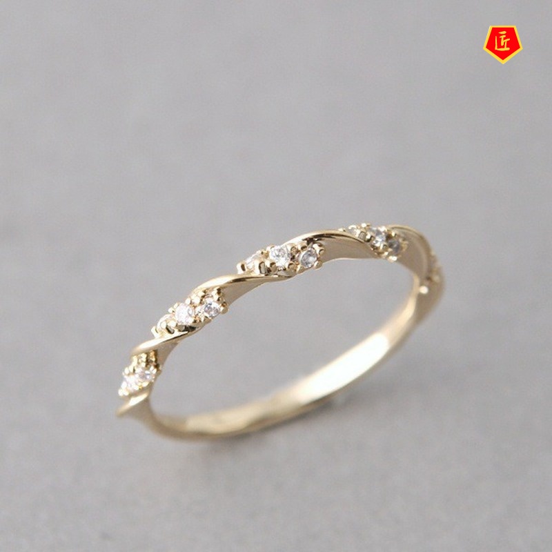 [Ready Stock]14K Gold Diamond Twist Ring Simple All-Match