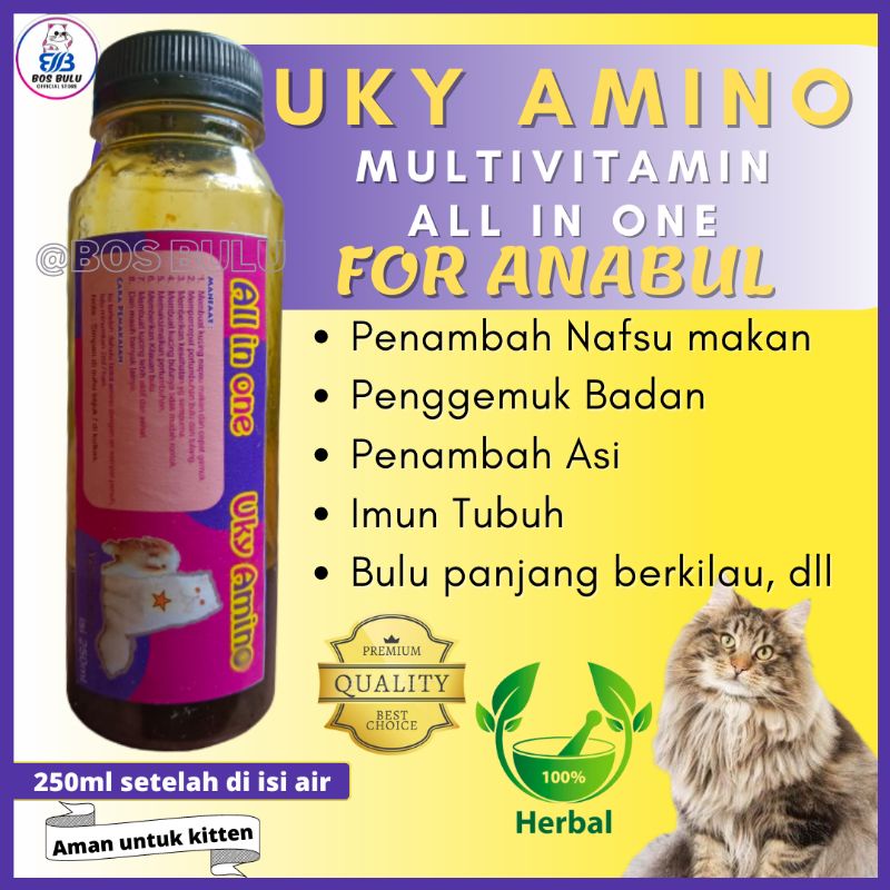 Uky amino vitamin cair gemuk dan bulu nafsu makan daya tahan tubuh kucing 250ml