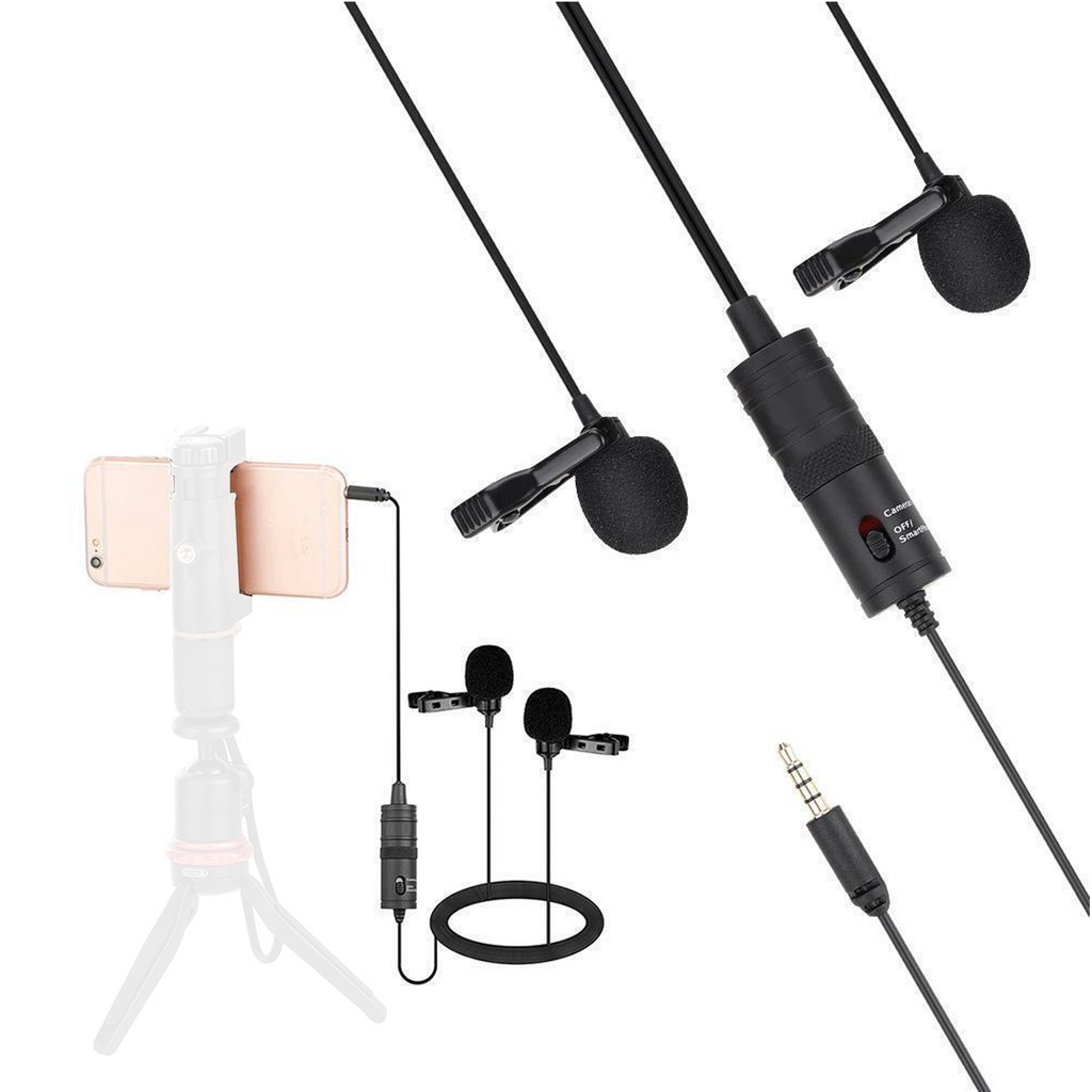 Microphone Boya BY-M1DM Dual Omni Lavalier Mic Directional Clip-On Smartphone Camcorder Perekam Audio Pc