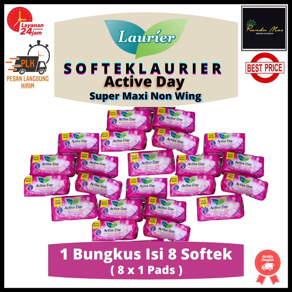 Laurier Active Day Pembalut Super Maxi Non Wing Isi 8 Pads Softex Laurier Night Softek Wanita Daya Serap Super Tanpa Gel Original Ekonomis