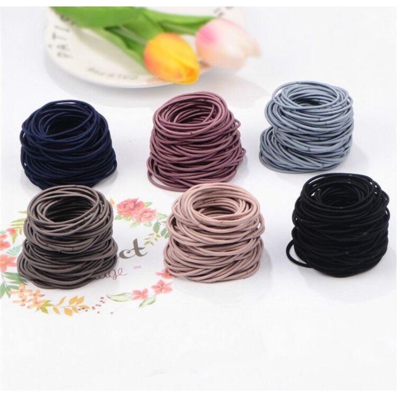 IKAT Rambut Korea Polos Elastis / Karet Gelang / Kuciran isi 100pcs