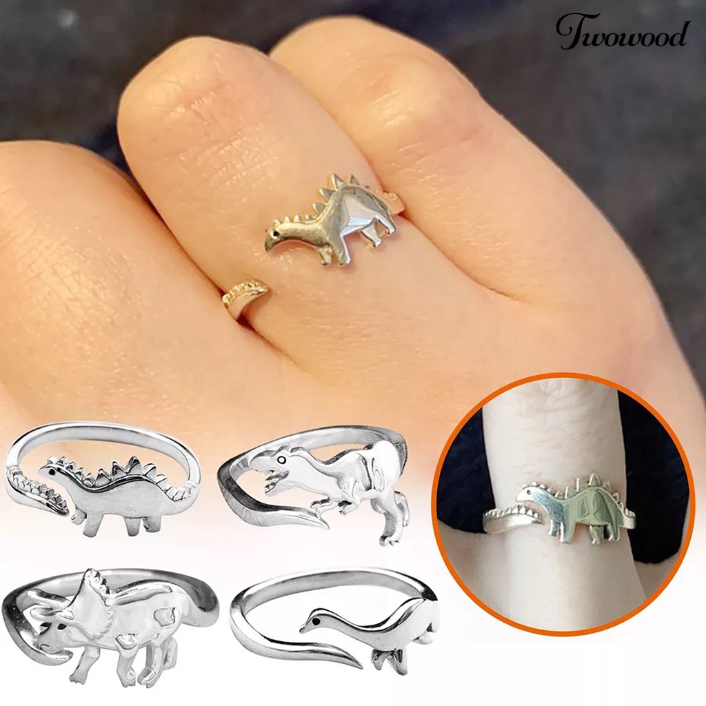 Twowood Dinosaur Ring Adjustable Skin-friendly Open Finger Lead-free Ring Cute Metal Ring for Girl