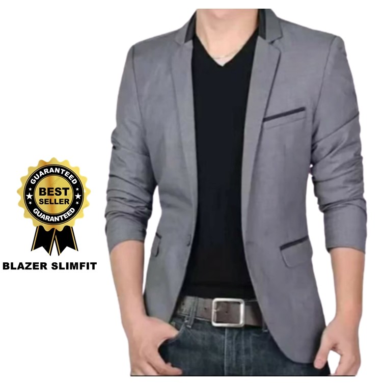 TERLARIS ! JAS BLAZER PRIA CASUAL FORMAL MODEL SLIMFIT ABU ABU KOMBINASI TERBARU ORIGINAL ARQ