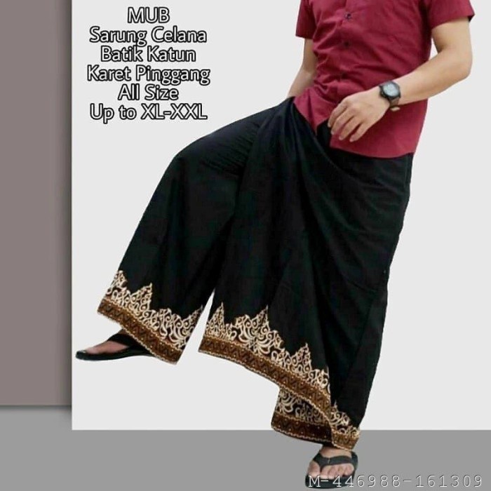 sarung-celana- celana sarung batik wayang dewasa - putih coklat -celana-sarung 798 pakaian-muslim-