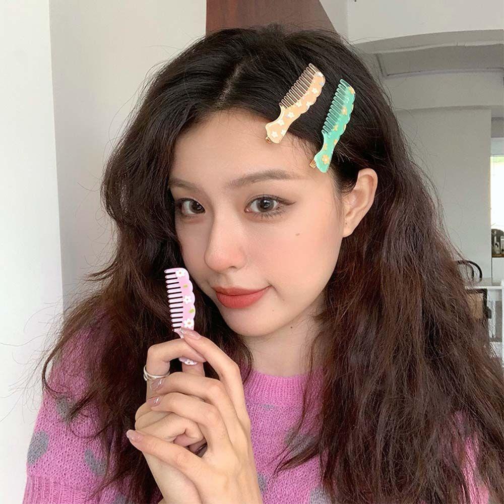 NEEDWAY Sisir Klip Rambut Kreatif Kartun Sisi Klip Resin Hiasan Kepala Bunga Kecil Gaya Korea Jepit Rambut