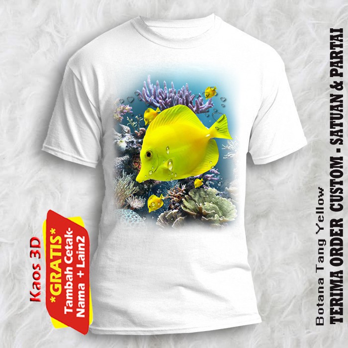 Kaos 3D gambar ikan hias laut Botana Tang Yellow / tshirt Botana Tang Yellow size kid man women