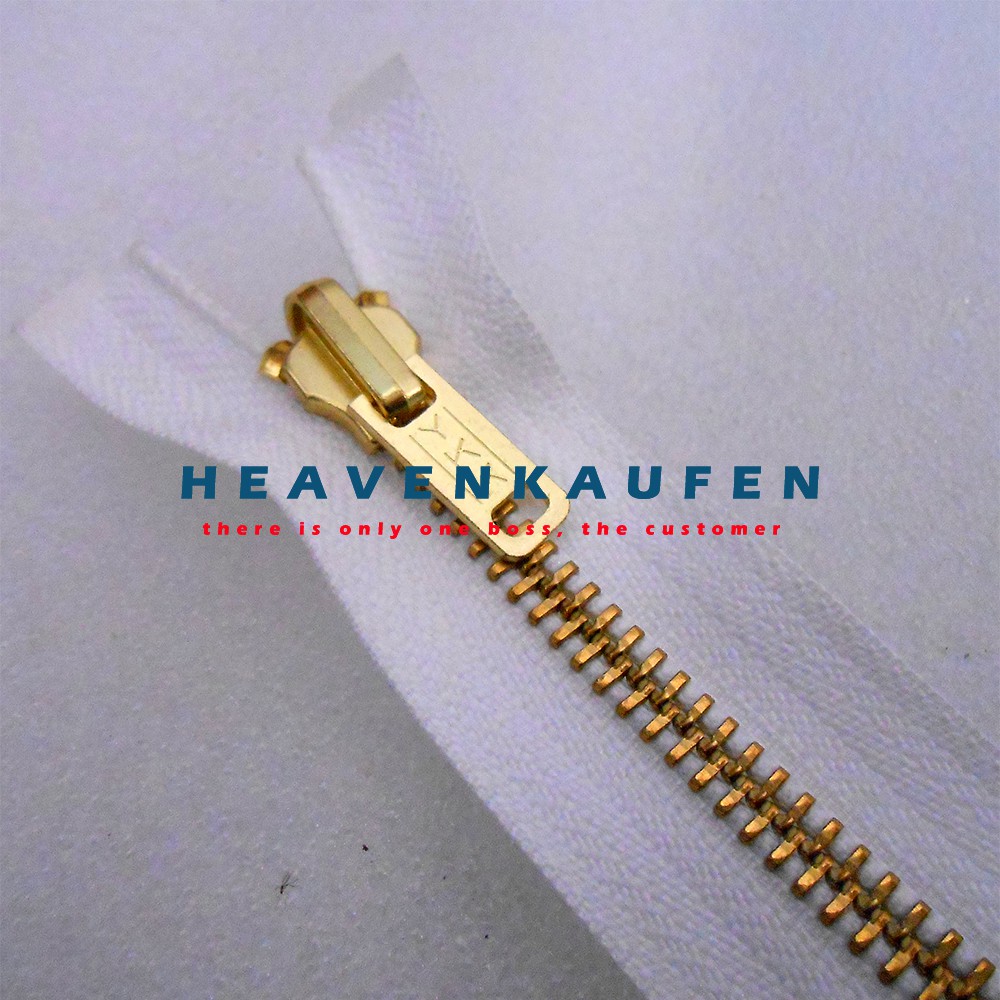 Resleting Zipper YKK Gigi Besi 75 cm Putih - Gold Emas Bolak Balik