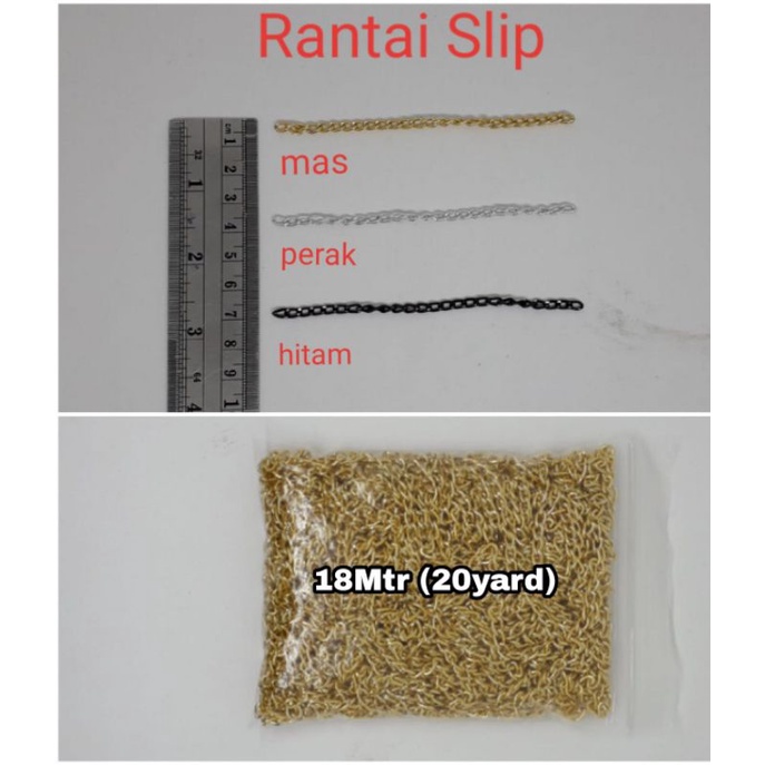 Rantai Slip 2mm Mas-Perak-Hitam 1bks +/-@20Y=rp.40.300/bks