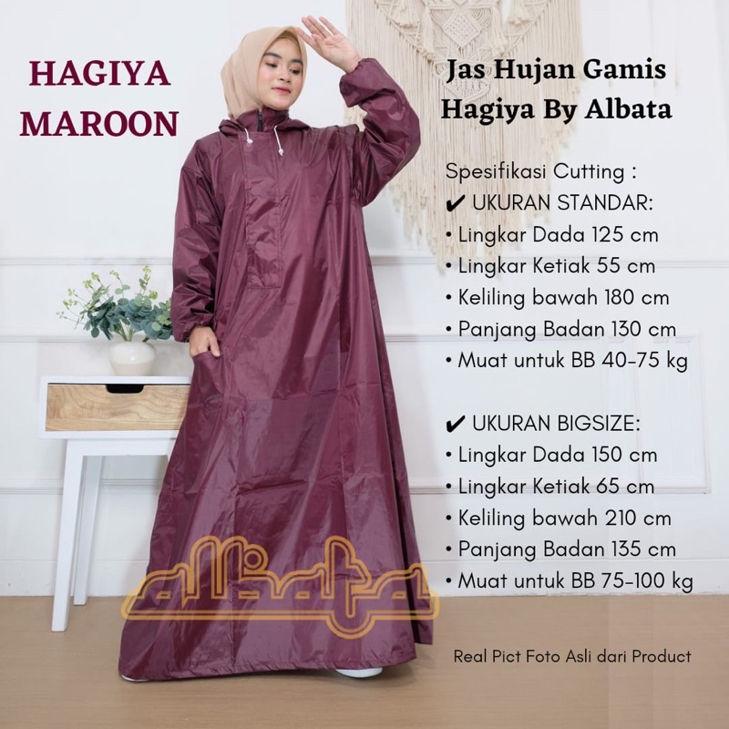 Jas Hujan Jumbo Wanita Model Gamis Hagiya Albata warna Maroon