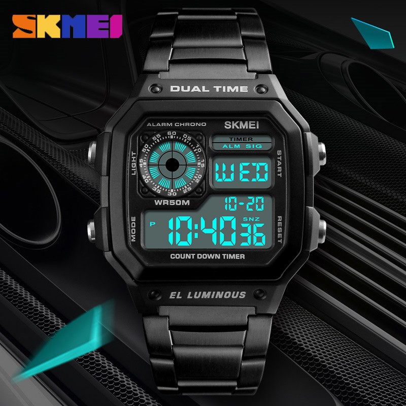 Skmei Pria Olahraga Jam Tangan Menghitung Mundur Tahan Air Watch Besi Tahan Karat Fashion Digital