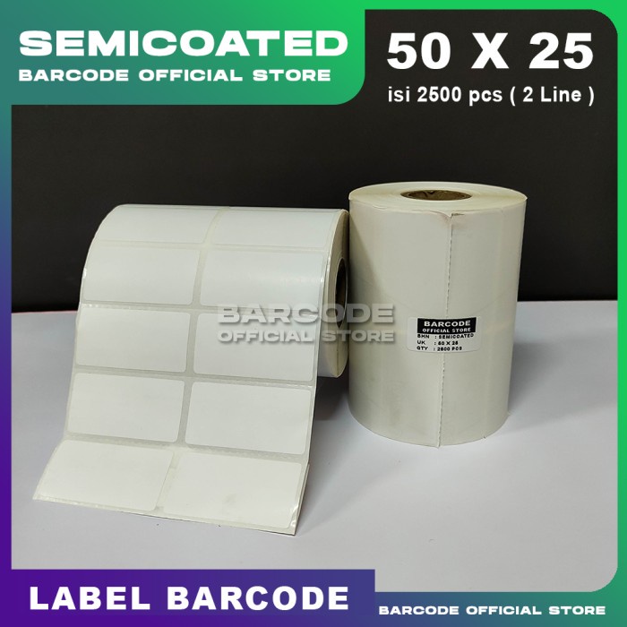 

KERTAS LABEL STIKER BARCODE SEMICOATED UK 50 X 25 MM GAP PERFORASI