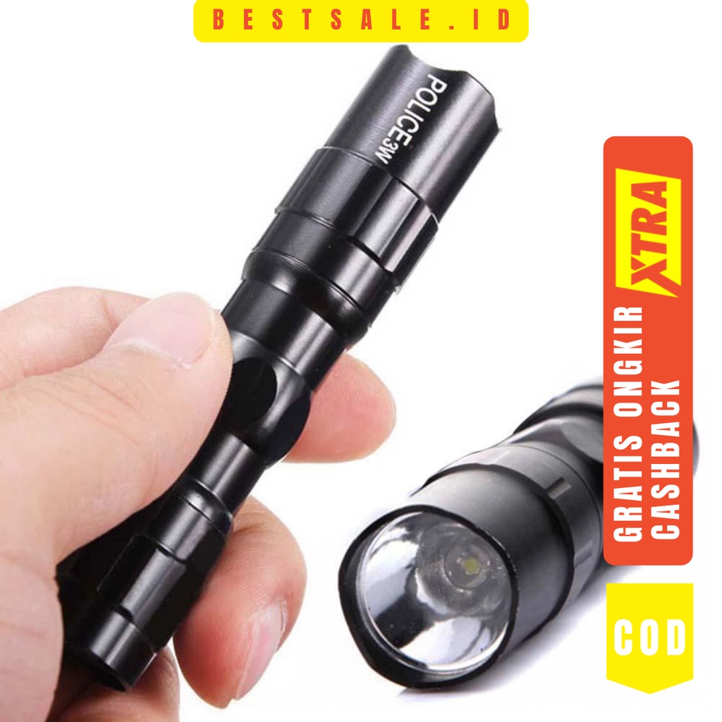 Senter Mini Polisi SWAT LED Flashlight Anti Air 3W - Senter Penerangan Jarak Jauh