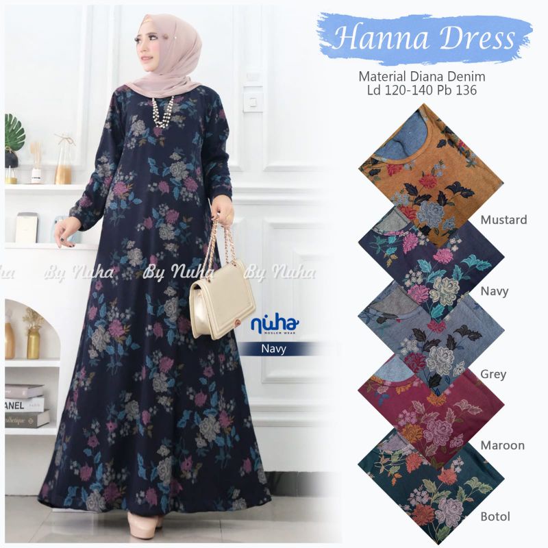 Gamis Jumbo Diana Denim Hanna Dress Original By Nuha Hijab