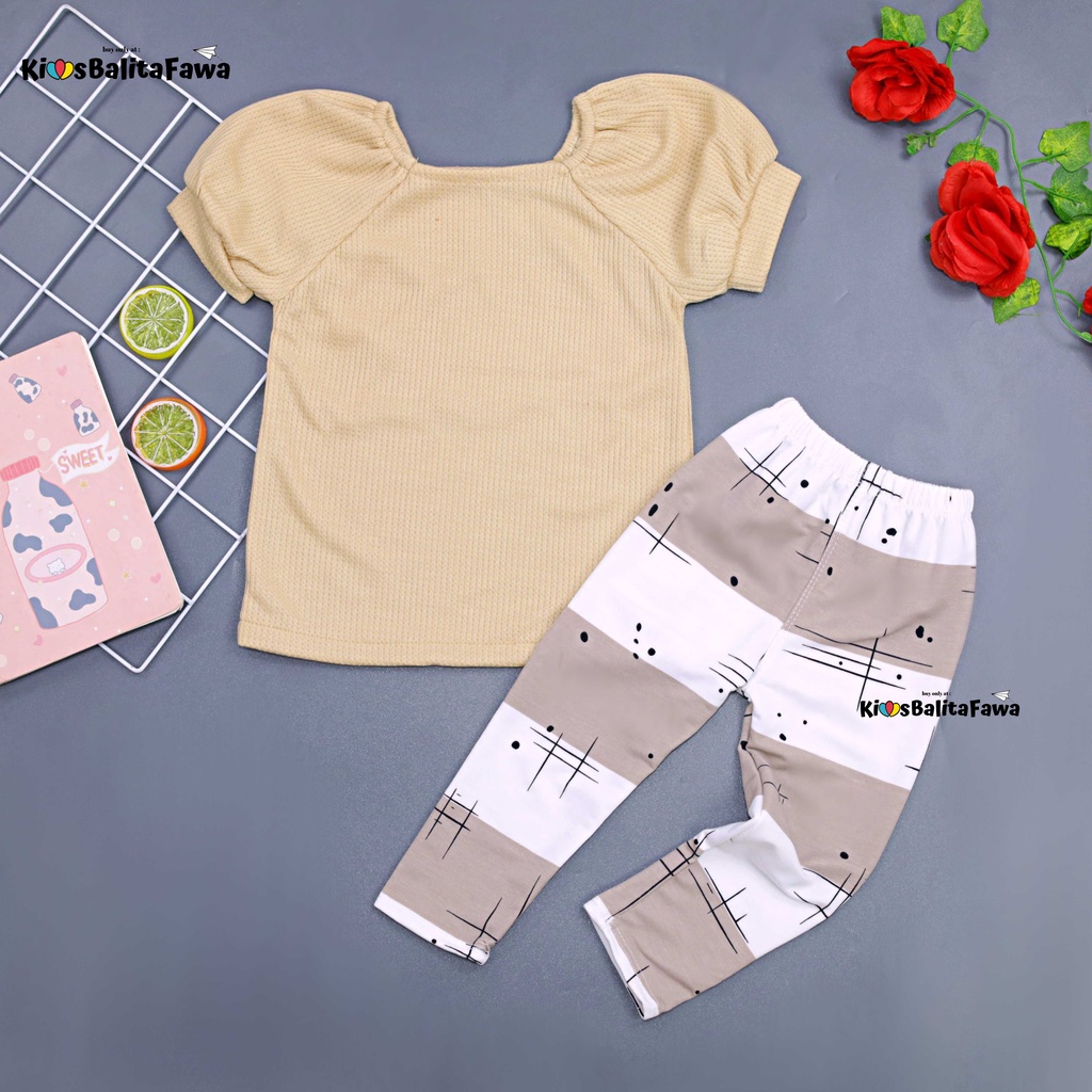 Setelan Mixed Bubble uk 2-5 Years / Setelan Anak Perempuan Blouse Lengan Balon Anak Legging Baby Terry Motif Tebal Sterch Balita 2-5 Tahun Babycinnamon