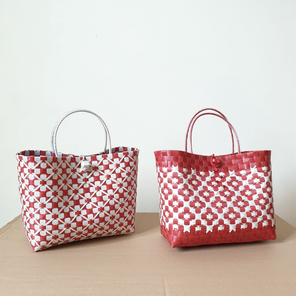 Tas Anyaman Merah, Tas Hampers Imlek Natal Anyam, Hand bag wanita