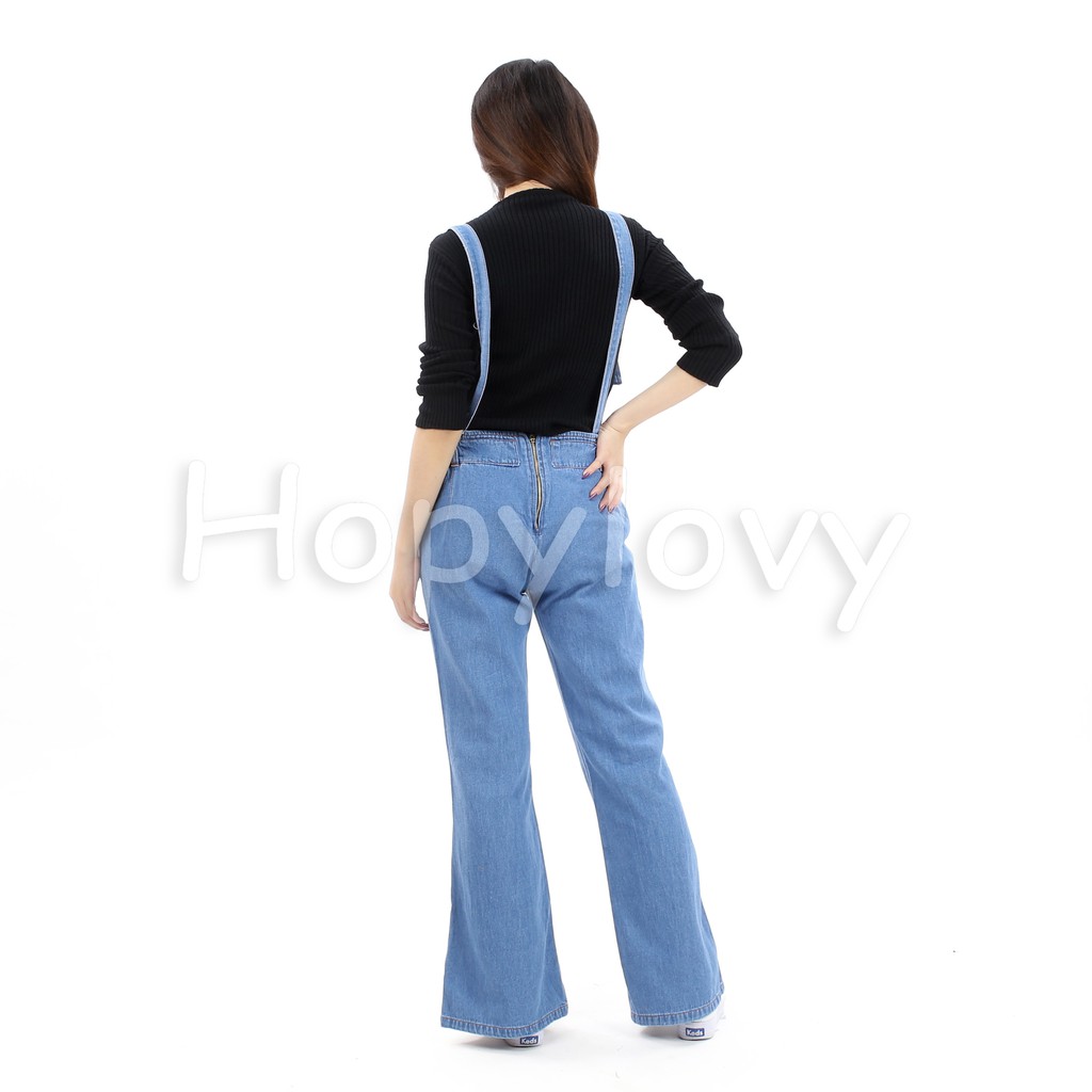 HOPYLOVY - Overall Jeans Washed Wanita Zipper Yurisa