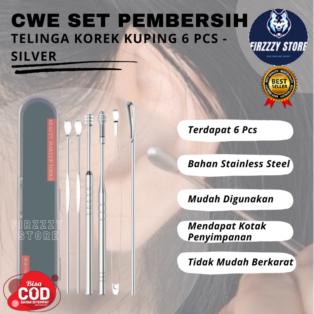 CWE Set Pembersih Telinga Korek Kuping 6 PCS - Silver