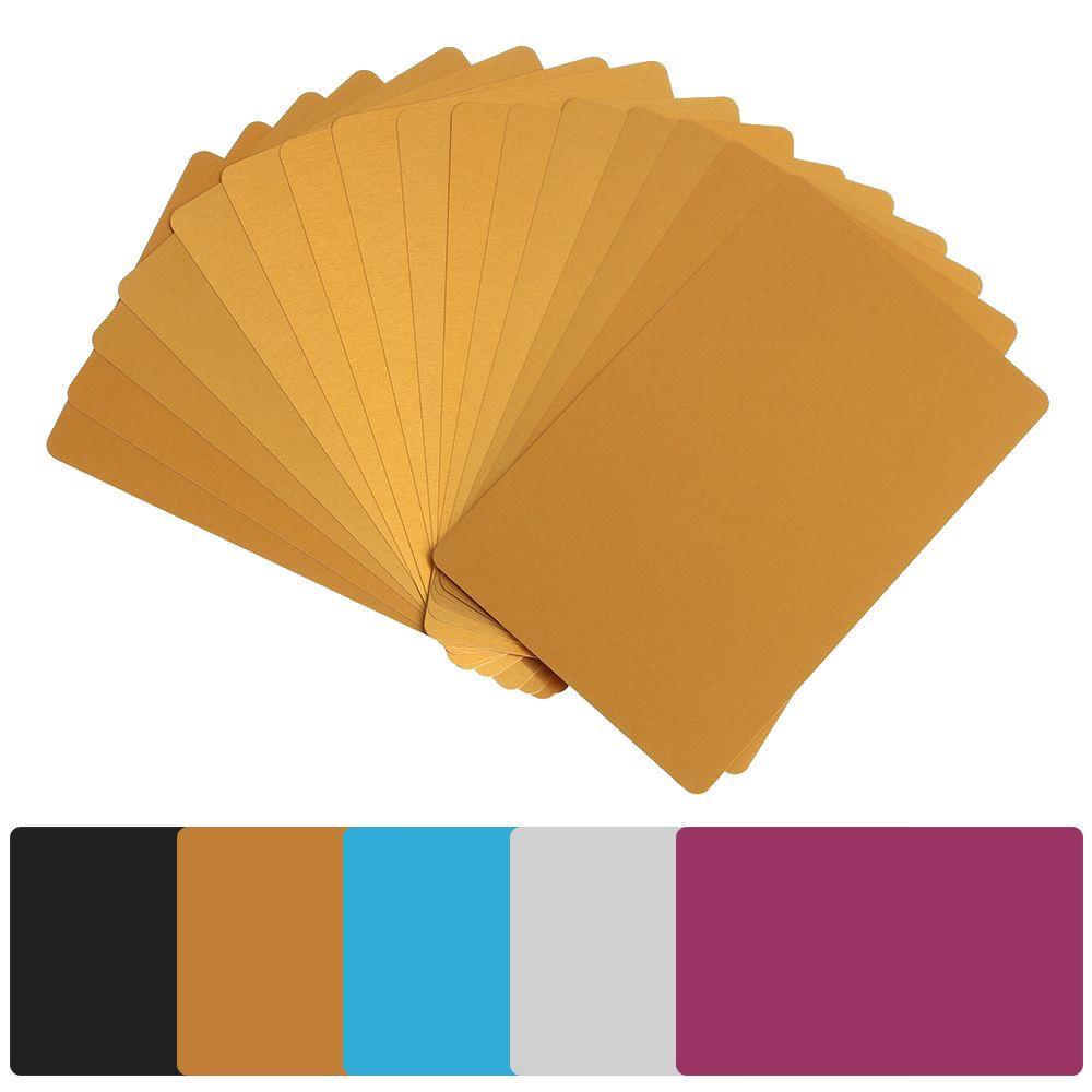 R-flower 50pcs/Set Kartu Nama Perlengkapan Kantor Kartu Nama Aluminium Grafir Laser
