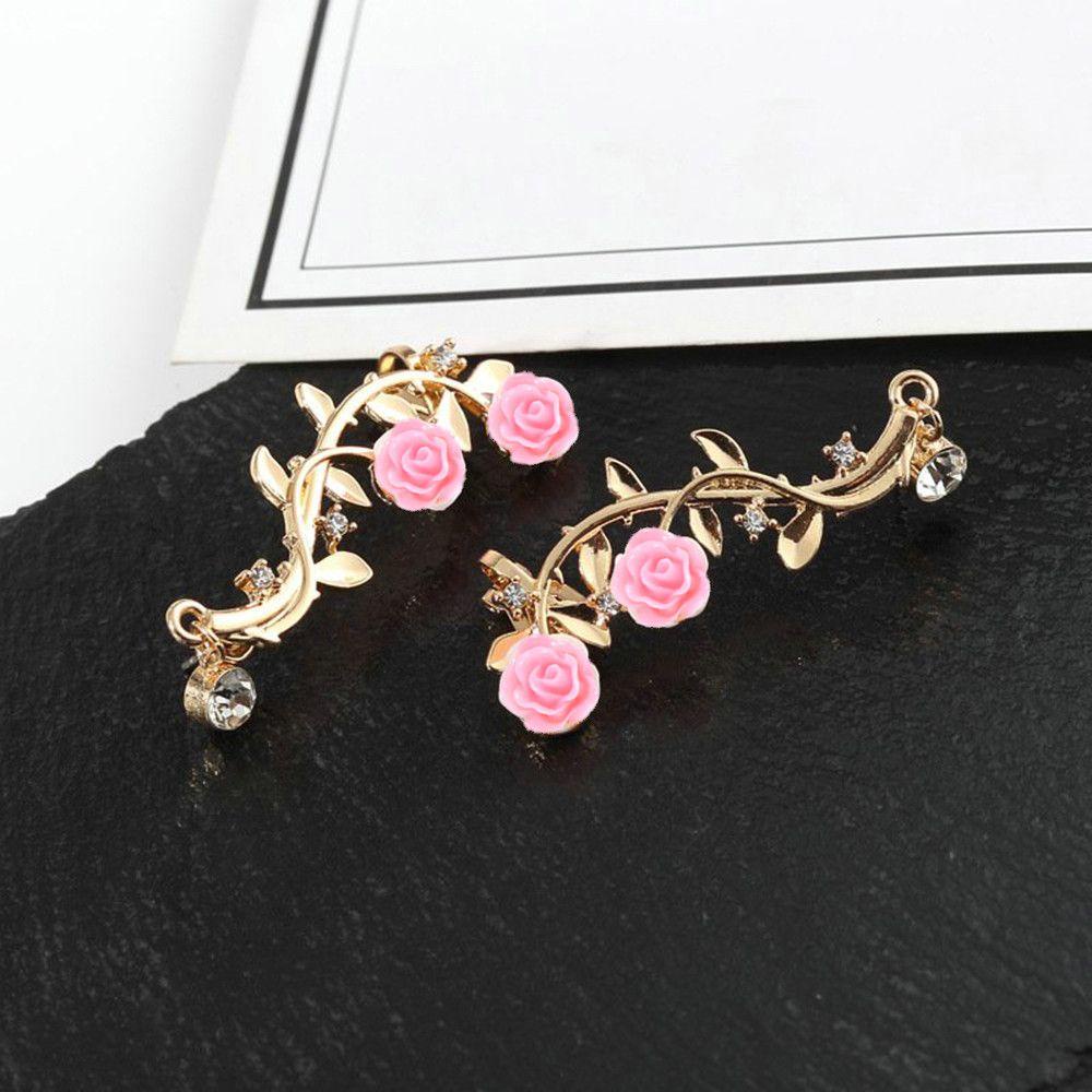 Preva Ear Stud Cristal Wanita Perhiasan Emas Pink Bungkus Klip Anting