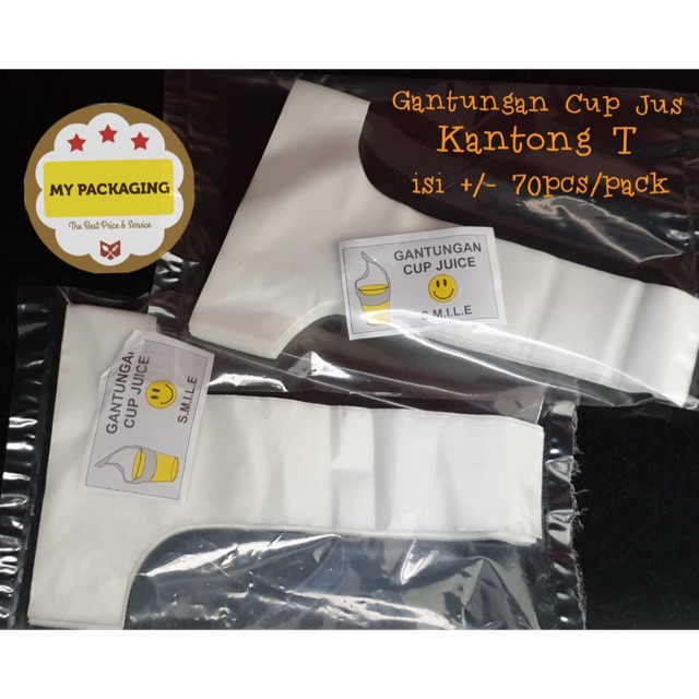 Kantong Plastik T / gantung untuk Cup Plastik Thai Tea Juice kopi isi 70pcs/pack