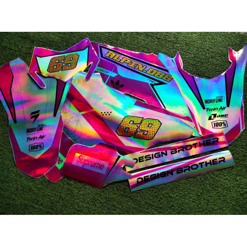 Decal CRF hologram Kombinasi gold carbon desain bebas request