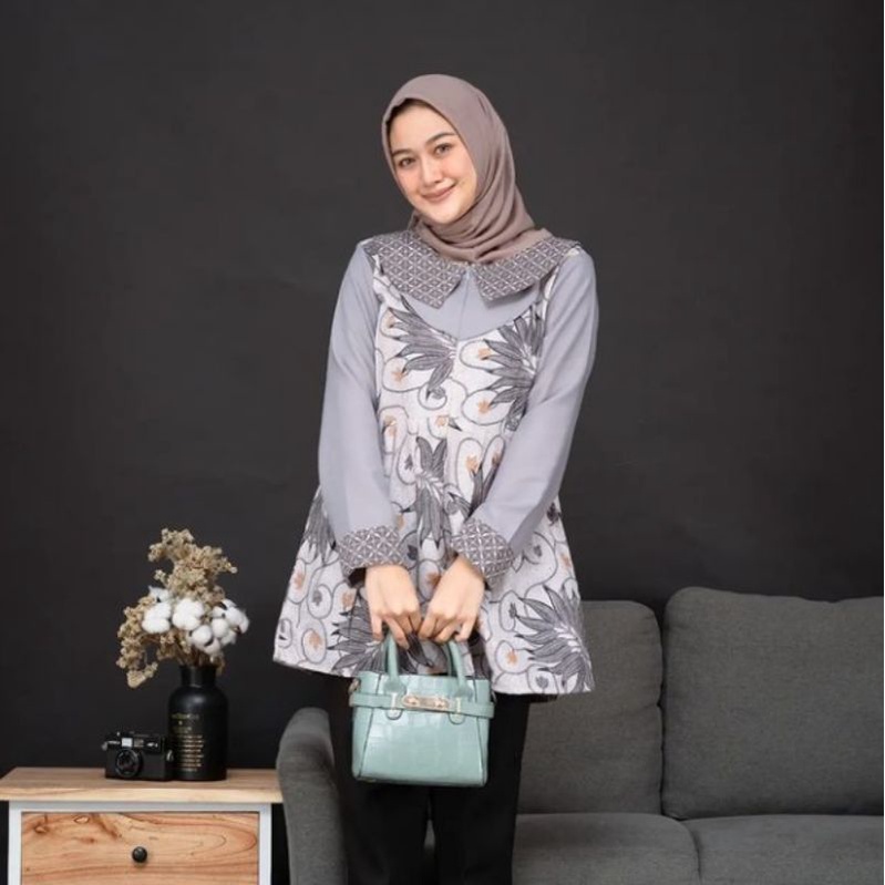 Maura Couple - Sania Ruffle Batik Couple Ori Ndoro Jowi Garansi Termurah Shopee - BATIK MODERN PEKALONGAN-BLOUSE