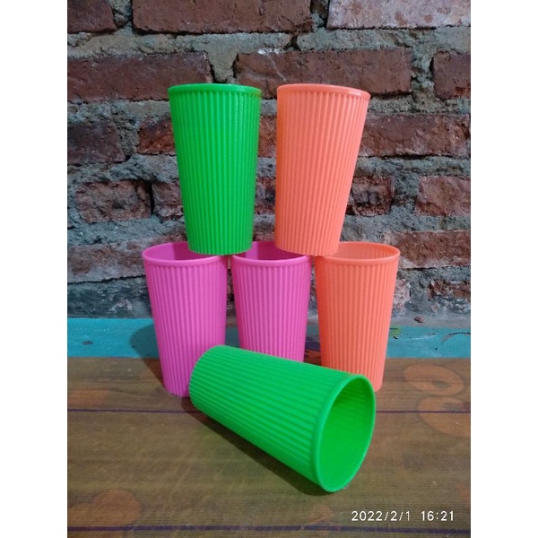 3 pcs gelas plastik motif bambu/gelas victory murah