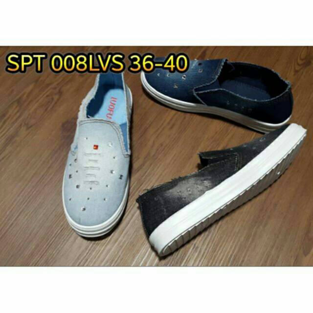 Slip on sepatu  karet  kanvas kain poxing luofu  wanita cewek 